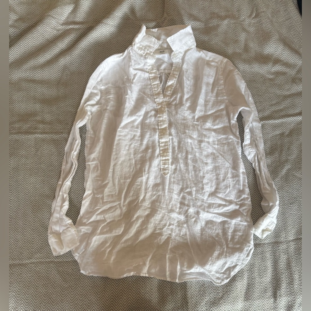 Uniqlo Women's White Linen Blouse Size M